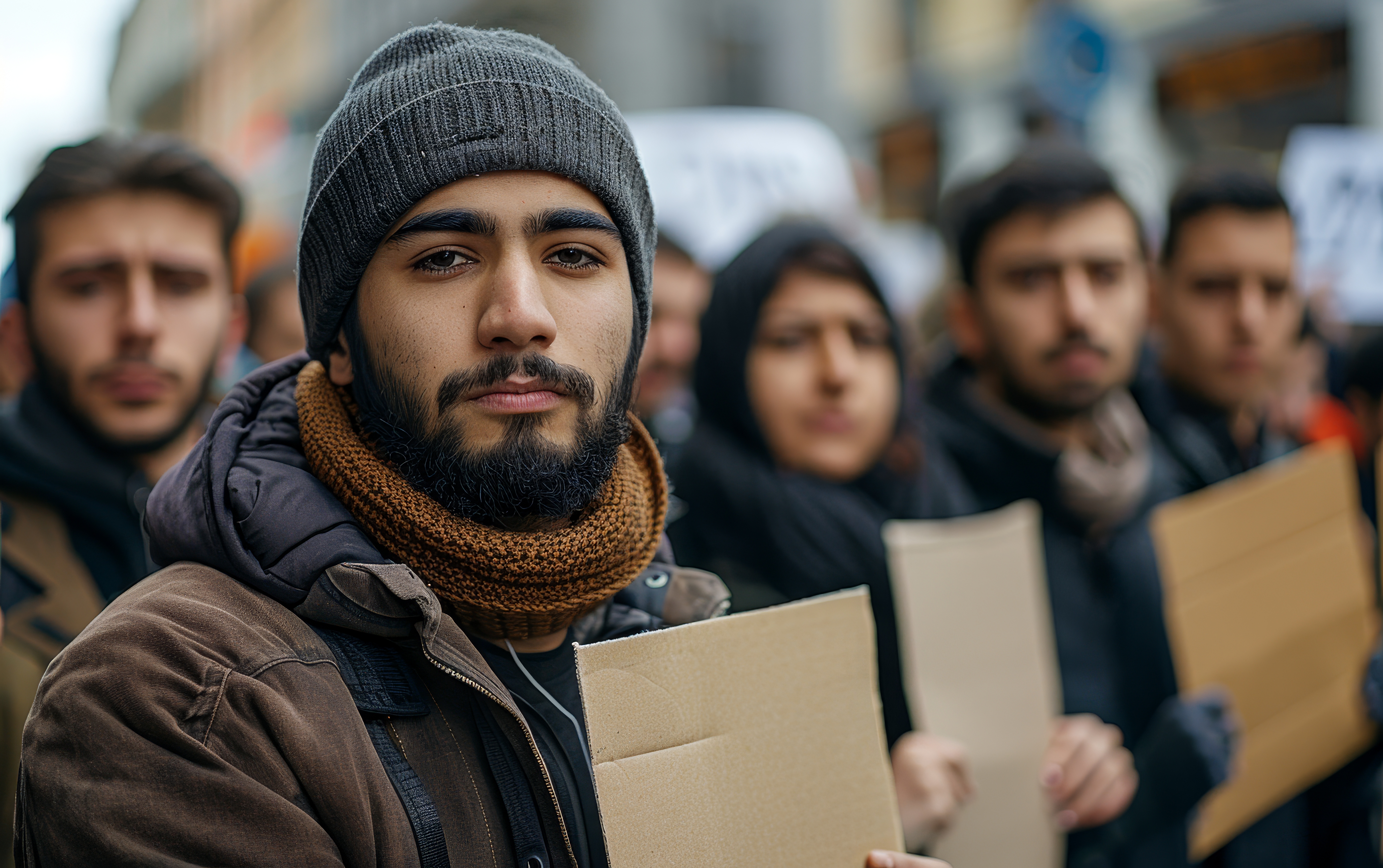 Imigrantes seguram um papel na mão